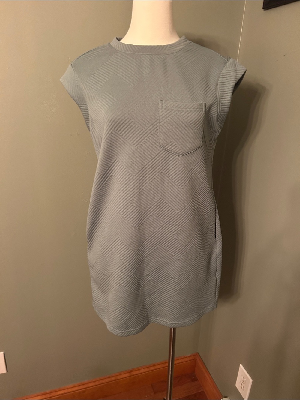 Textured Chevron Knit Mini Dress in sage green